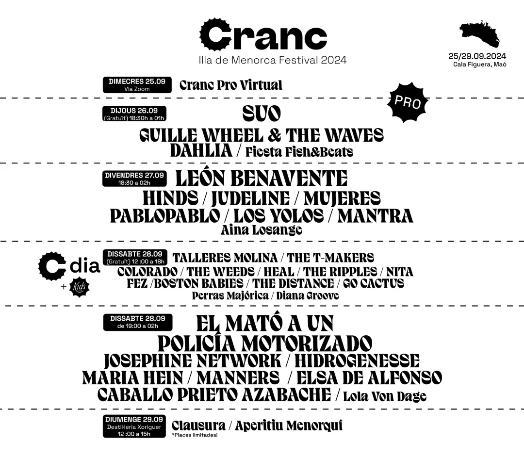 Cranc Illa de Menorca Festival - Cartel 2024